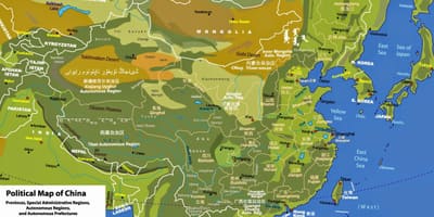 Füüsilise geograafia kaart, Hiina